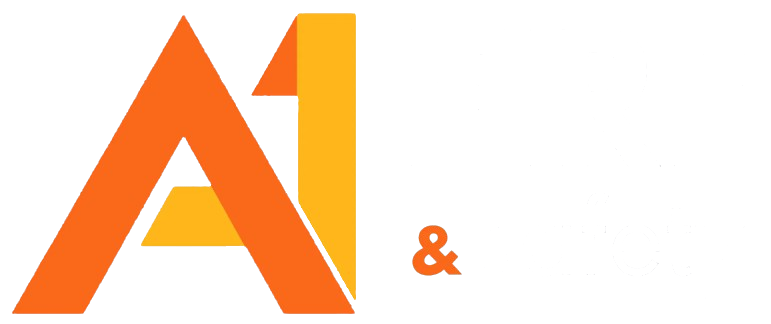 Bright orange and yellow "A1" next to the bold white text "FIRE & safety" on a black background, conveying urgency and safety awareness.