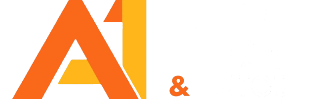 Bright orange and yellow "A1" next to the bold white text "FIRE & safety" on a black background, conveying urgency and safety awareness.